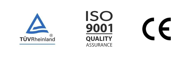 Zertifizierungen: TÜV Rheinland, ISO 9001 Quality Assurance und CE-Konformität